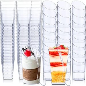 Mini tazas de postre de plástico con cucharas que incluyen tazas cuadradas de 3 onzas para aperitivos de 2.5 onzas, tazas redondas inclinadas para Mini tazas de postre de plástico con cucharas que incluyen tazas cuadradas de 3 onzas para aperitivos de 2.5 onzas, tazas redondas inclinadas para