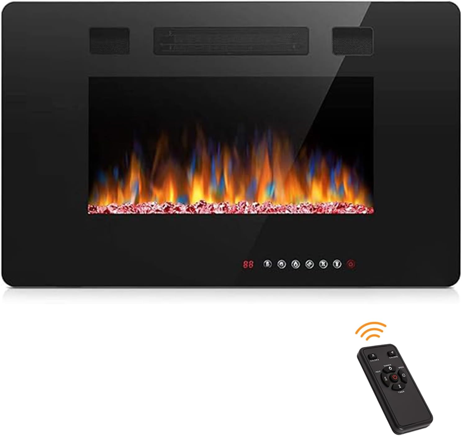 Joy Pebble Insertos de chimenea eléctrica de 30 pulgadas, empotrado en la pared y montado en la pared, calentador de chimenea de 7501500 W, pantalla