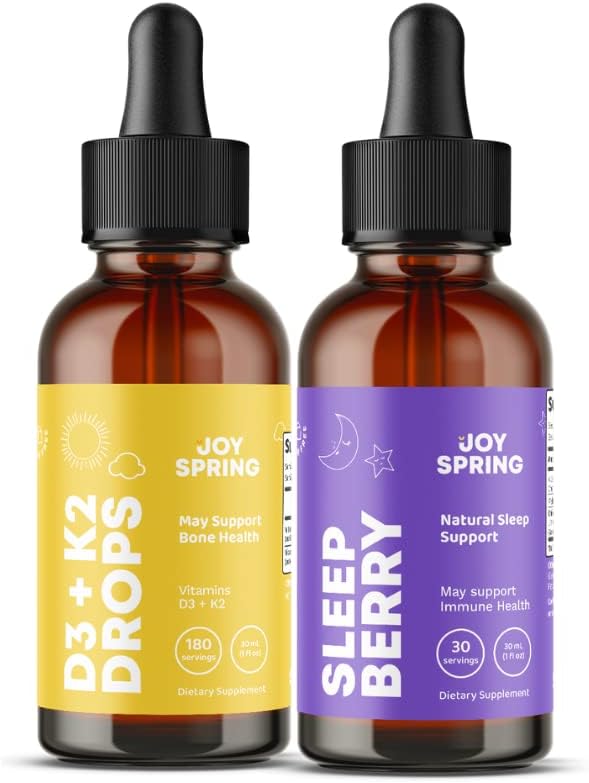 JoySpring La vitamina D3 K2 para niños puede apoyar el sistema inmunológico saludable Vitamina D para niños y melatonina líquida para apoyar el