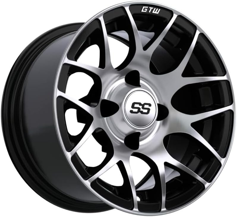 GTW Combo de ruedas y neumáticos para carrito de golf de 12 pulgadas  GTW Pursuit mecanizadasruedas negras en neumáticos Mamba Street 21535-12 (18″)