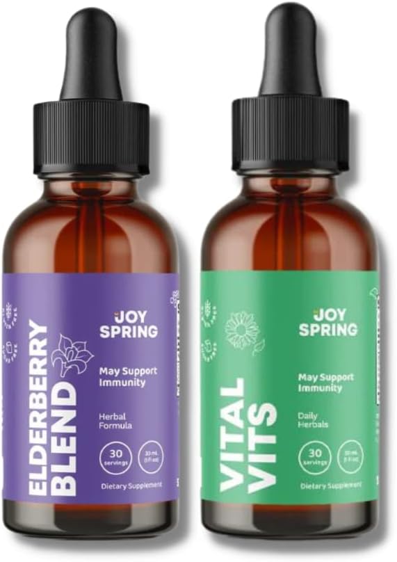 JoySpring Gotas naturales de saúco para niños para ayudar a la función inmunológica y multivitamínico diario con raíz de bardana y baya de saúco