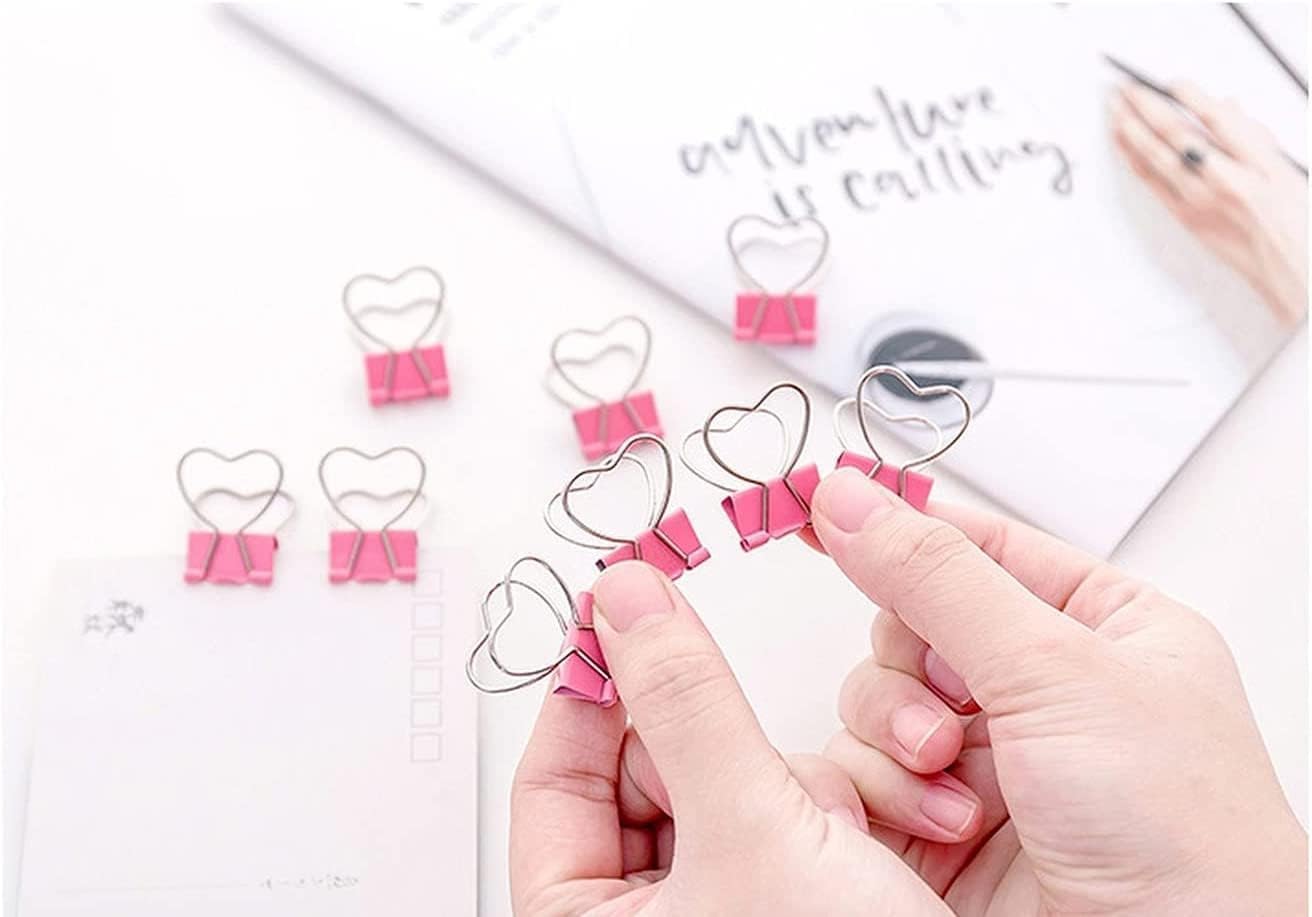 Clip rosa con forma de corazón ahuecado para carpeta de metal, para notas, suministros de oficina, abrazaderas de papel, carpetas, clips para