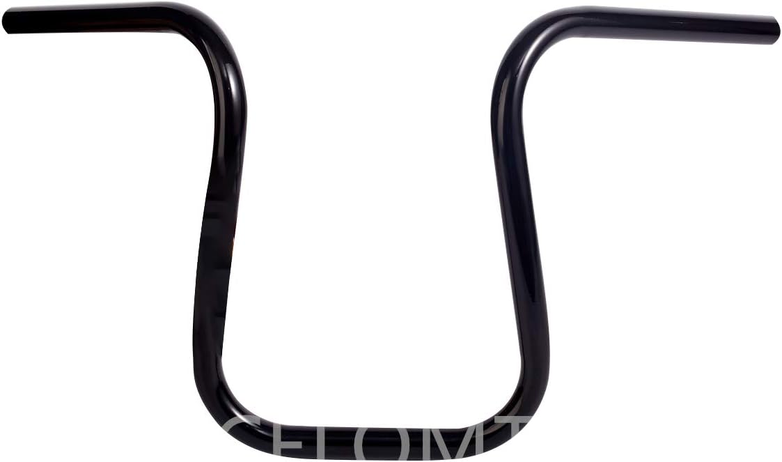 12” Rise 1” 0.984 in Round Ape Hanger Manillar Universal Brillante Negro
