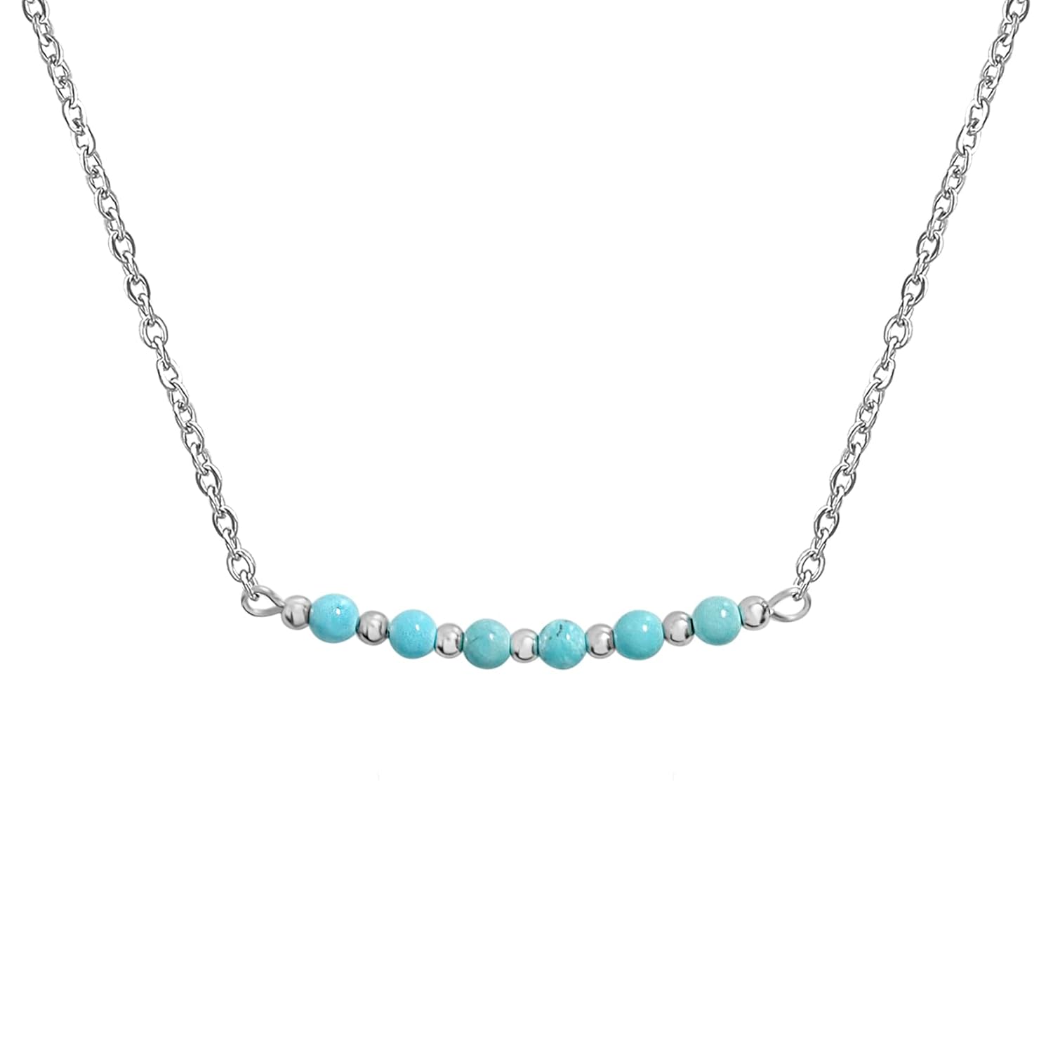 Dainty Turquoise Black Agate Beads Bar Necklace for Women Chain Choker Handmade Gemstone Jewelry for Mother’s Day, Birthday Gift (4mm Turquoise
