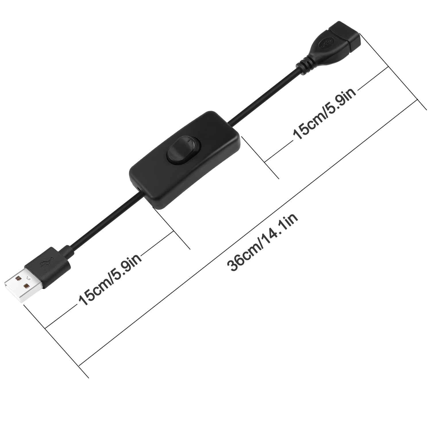Cable de extensión USB, 4 unidades, 5 V, macho a hembra, extensor con interruptor, adecuado para ventilador USB de 5 V, tira LED, lámpara de