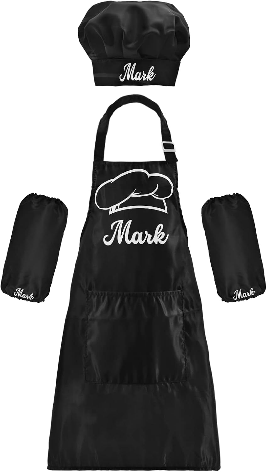 Sinestour Delantal y sombrero de chef para perros y niños, juego de 3 delantales de cocina con bolsillos para niña