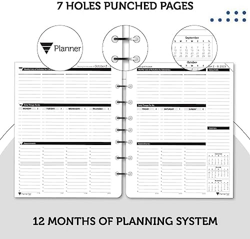 Planner Pad Organizador de 12 meses, embudo de 3 niveles de hojas sueltas de 7 agujeros, inicio del 1 de octubre (octubre de 2023 a septiembre de