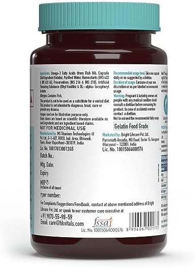 HK Vitals Omega 3 Suplemento y Multivitamínico Combo, Paquete de 60 Omega 3 Cápsulas + 60 Tabletas Multivitamínicas