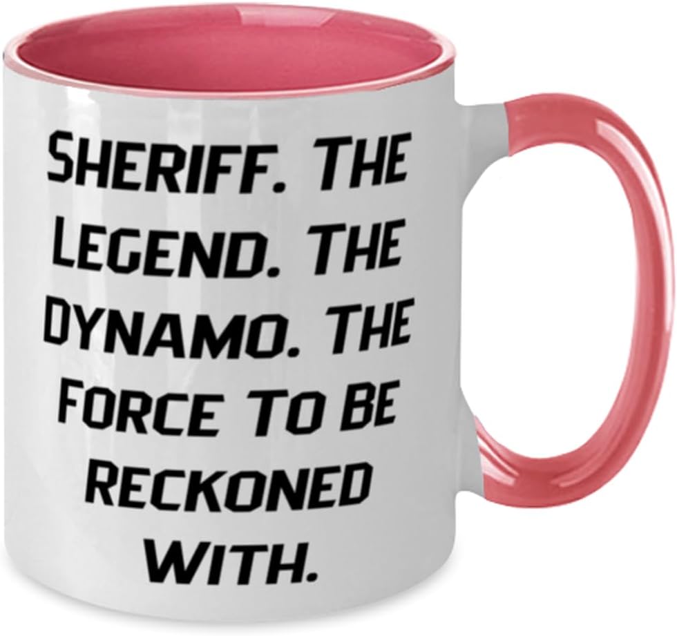 Sheriff. The Legend. The Dynamo. The Force To. Sheriff Two Tone 11oz Mug, Epic Sheriff Gifts, Cup For Men Women from Colleagues, Love, Law