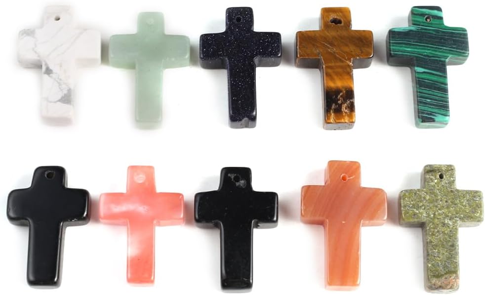 LE SKY 4 colgantes de piedra natural en forma de cruz de cristal curativo ágata piedra para hacer joyas y collares