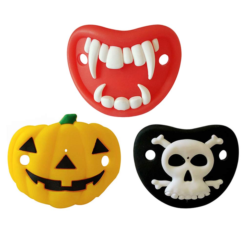 Kisangel Chupetes divertidos de calabaza y esqueleto, vampiros, colmillos en forma de chupón, chupón para bebé, chupón para fiesta de Halloween