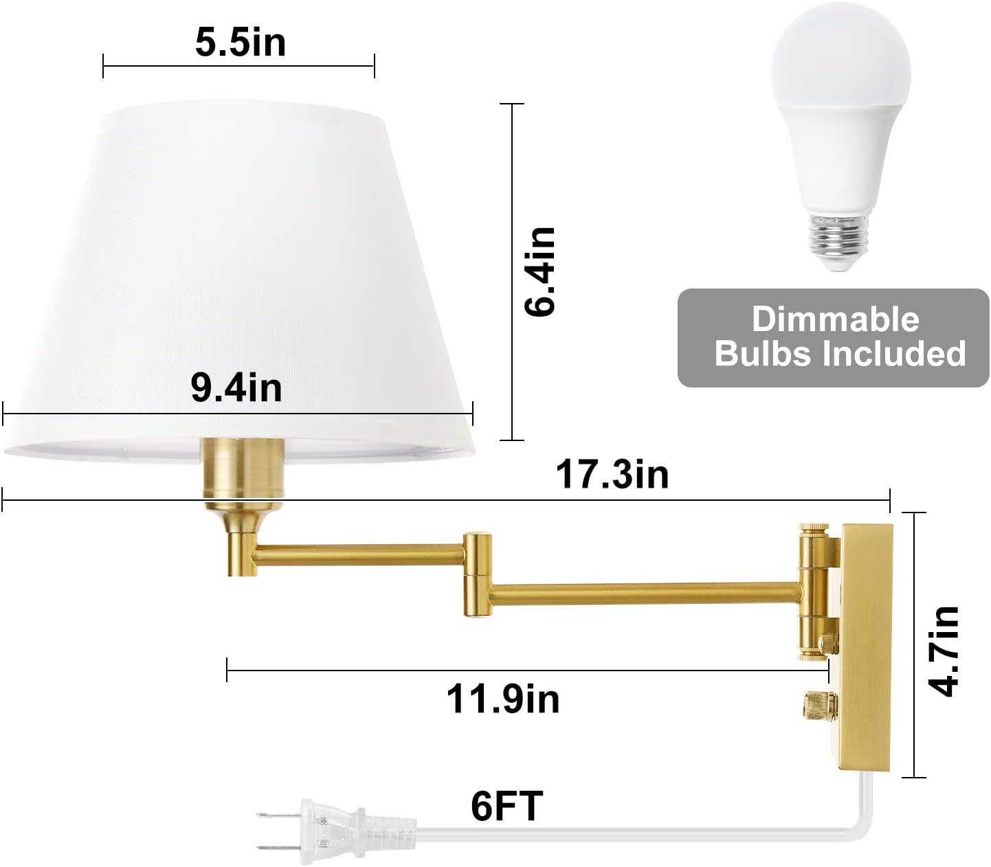 TRLIFE Aplique de pared regulable, control remoto de atenuación 10-100% y temperatura de color ajustable 2700K-6500K luces de pared de latón