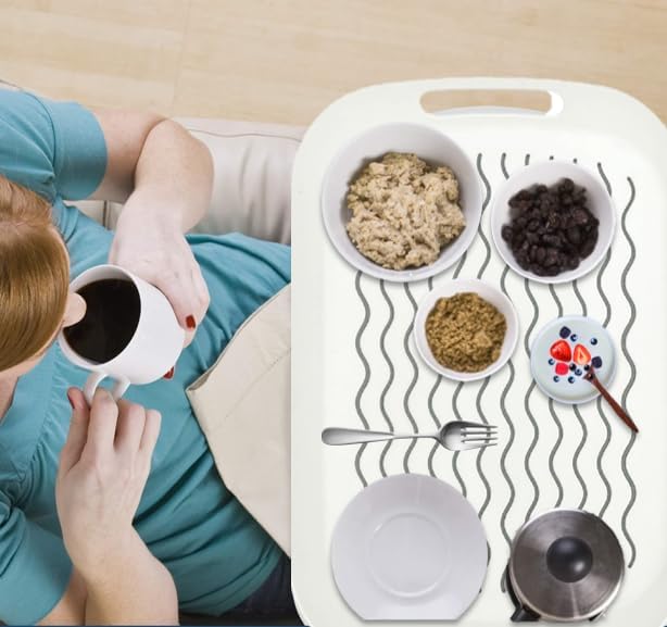 MUZZI – Bandeja rectangular de plástico antideslizante con agarre de goma (alta pared blanca)