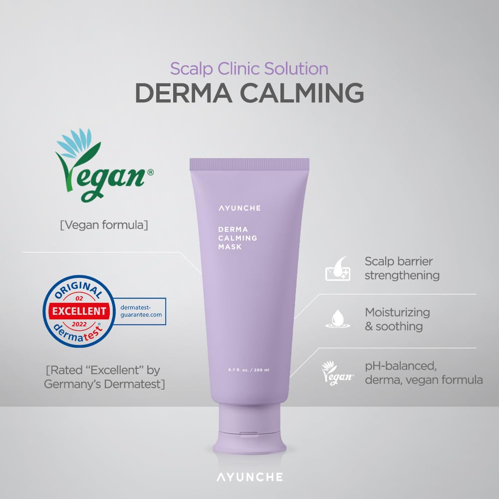 AYUNCHE Derma – Champú calmante de 1.76 onzas + máscara calmante Derma para el cabello de 1 onza para cuero cabelludo seco y sensible  Cuidado