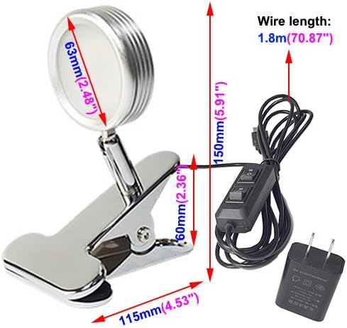 5W LED Mesa Lectura Luz Abrazadera Clip-on Lámpara Enchufe USB Fuente de Alimentación Mesita Regulable Acabado Plata