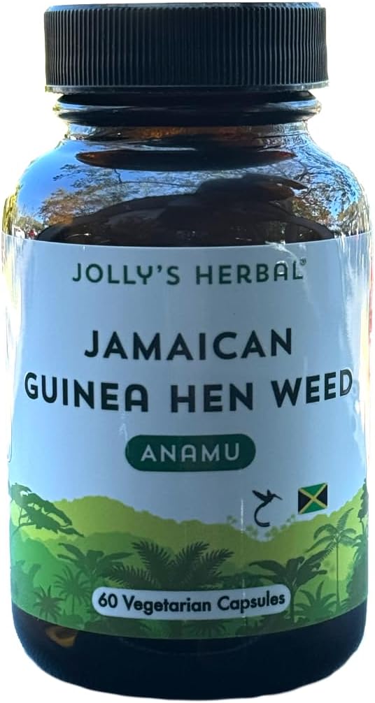 Jolly’s Herbal Hierba de gallina de Guinea Jamaicana, hierba Anamu, 100% cosechada silvestre, 60 cápsulas vegetales (paquete de 1)