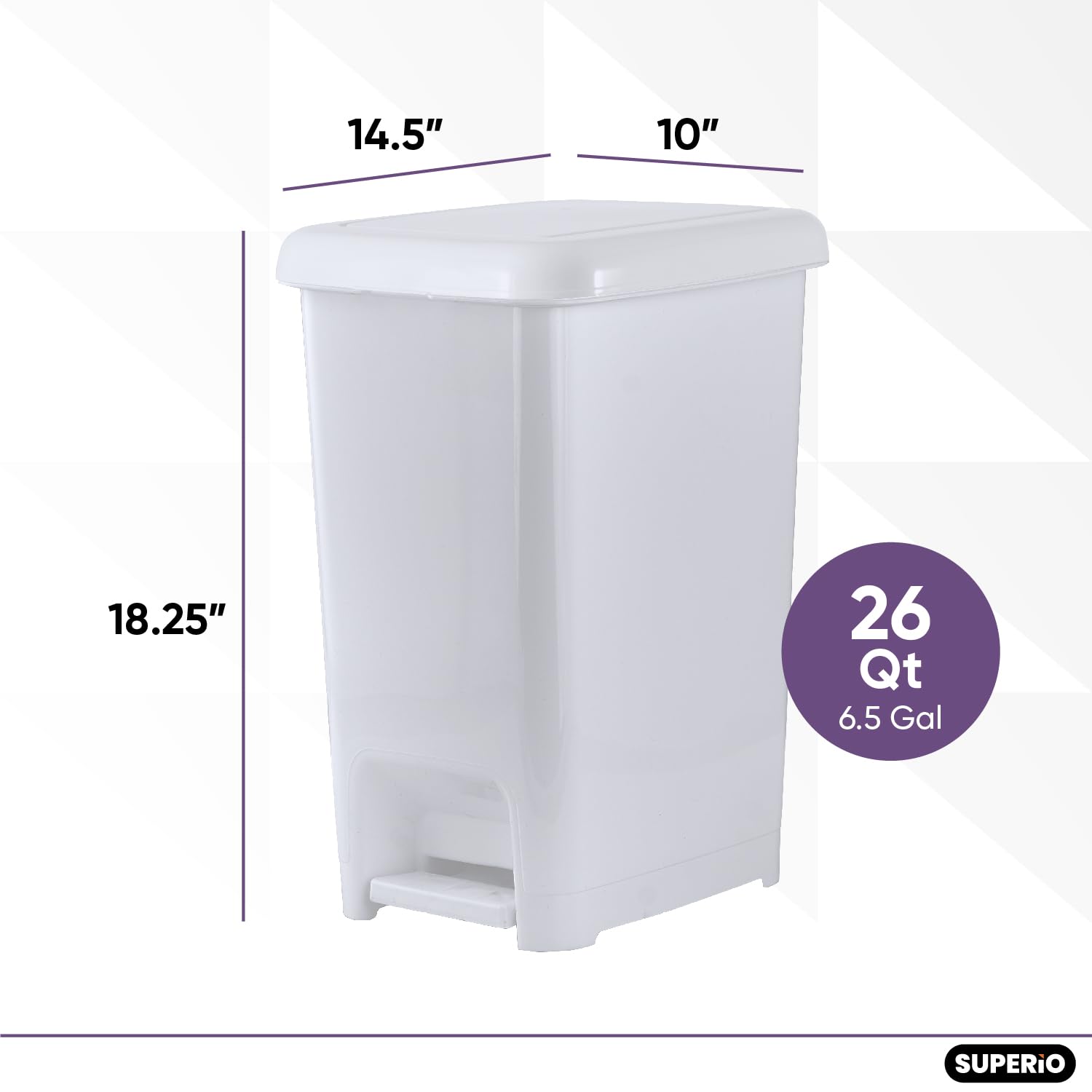 Superio Bote de basura delgado con pedal de pie, bote de basura de plástico con tapa, bote de basura para baño, dormitorio, caravana, cocina,