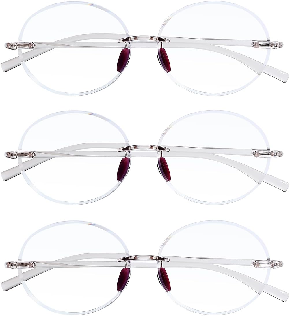 TERAISE Rimless Reading Glasses for Women,3 Pack Blue Light Blocking Reading Glasses,Ultralight Frameless Reader