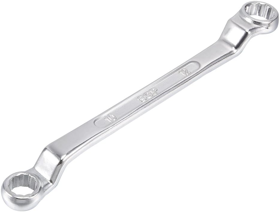 uxcell Llave métrica de extremo de caja doble de 0.394 in x 0.472 in con desplazamiento de 12 puntos, cromada, Cr-V