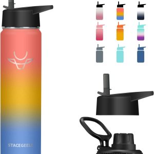 STACEGEELE Botella de agua aislada al vacío con tapa de boquilla y rosca en la parte superior, termo de acero inoxidable para niños, a prueba de STACEGEELE Botella de agua aislada al vacío con tapa de boquilla y rosca en la parte superior, termo de acero inoxidable para niños, a prueba de