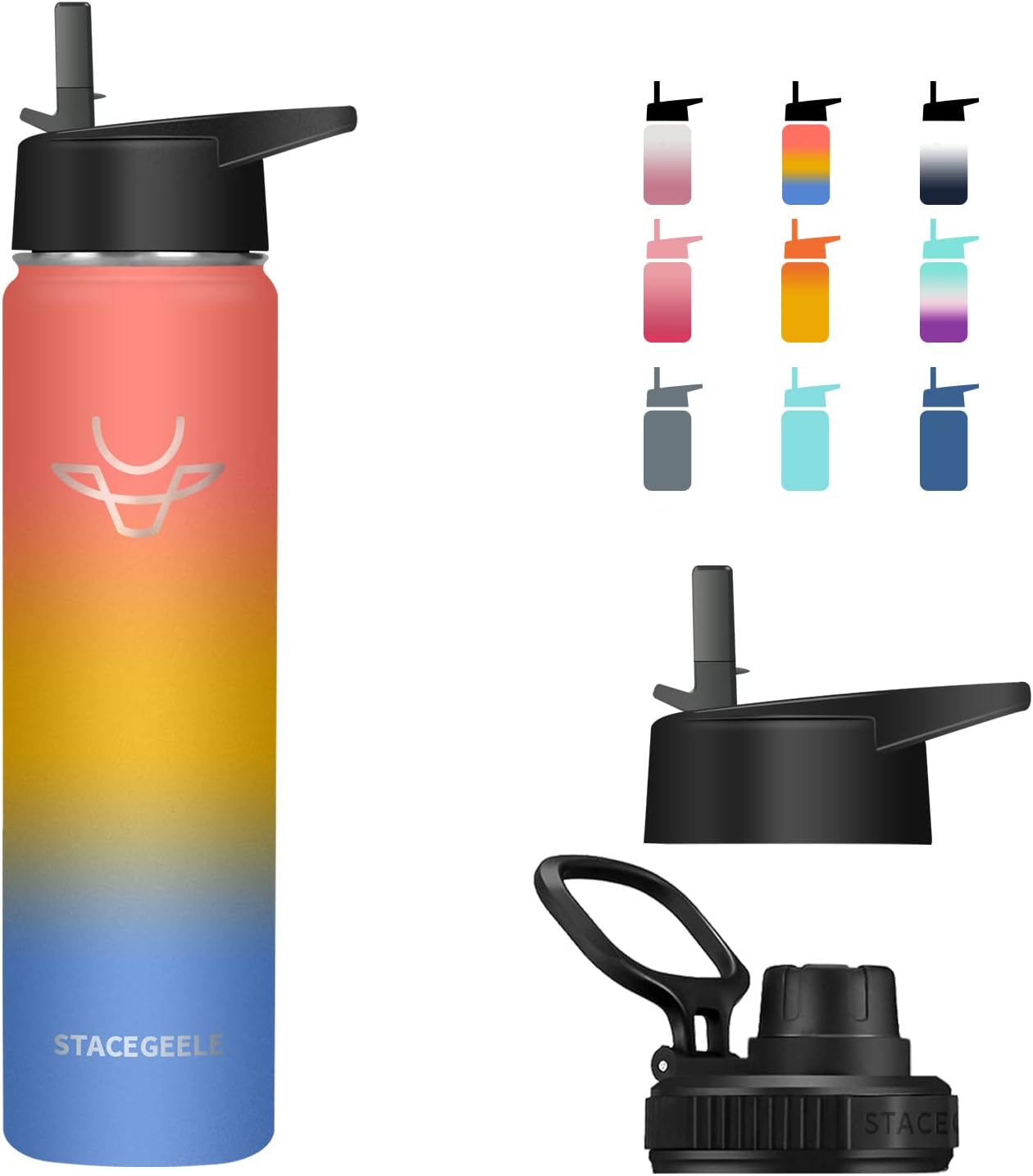 STACEGEELE Botella de agua aislada al vacío con tapa de boquilla y rosca en la parte superior, termo de acero inoxidable para niños, a prueba de