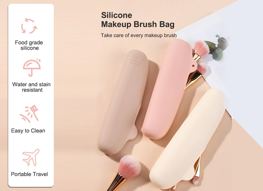 Esponja de maquillaje de viaje de silicona suave y soporte para pinceles, a prueba de polvo, portátil cosmético para belleza facial, organizador de