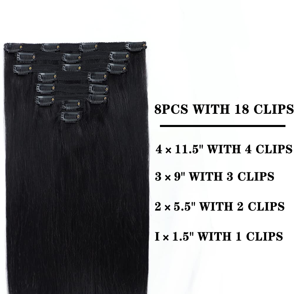 Extensiones de cabello humano real con broches, para mujeres negras, 4.23 onzas, 100% cabello humano con clip, 8 unidades, doble trama, hechas a