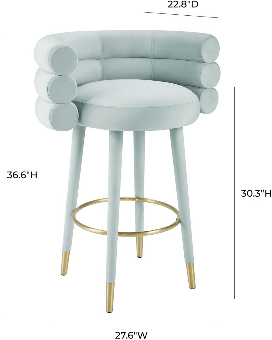 TOV Furniture Betty – Taburete de bar de terciopelo y madera contrachapada de 30.3 pulgadas de alto, color verde y dorado