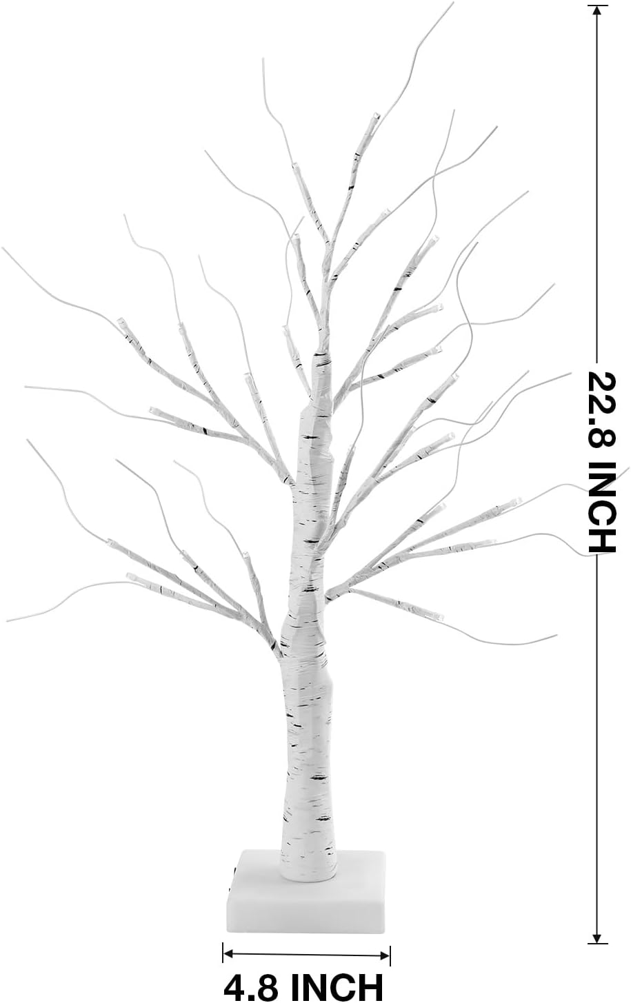 Árbol de abedul iluminado de 22.8 pulgadas para decoración de Navidad, árbol de Navidad artificial con 24 luces LED, lámpara de árbol de mesa con