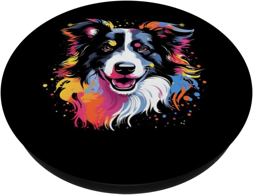 Border Collie Rainbow Color Splashes Retro Design PopSockets intercambiables PopGrip