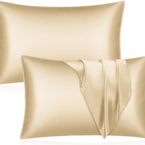 YUHX Juego de 2 fundas de almohada de satén de seda para cabello y piel, color champán, tamaño estándar, fundas de almohada suaves y sedosas con YUHX Juego de 2 fundas de almohada de satén de seda para cabello y piel, color champán, tamaño estándar, fundas de almohada suaves y sedosas con