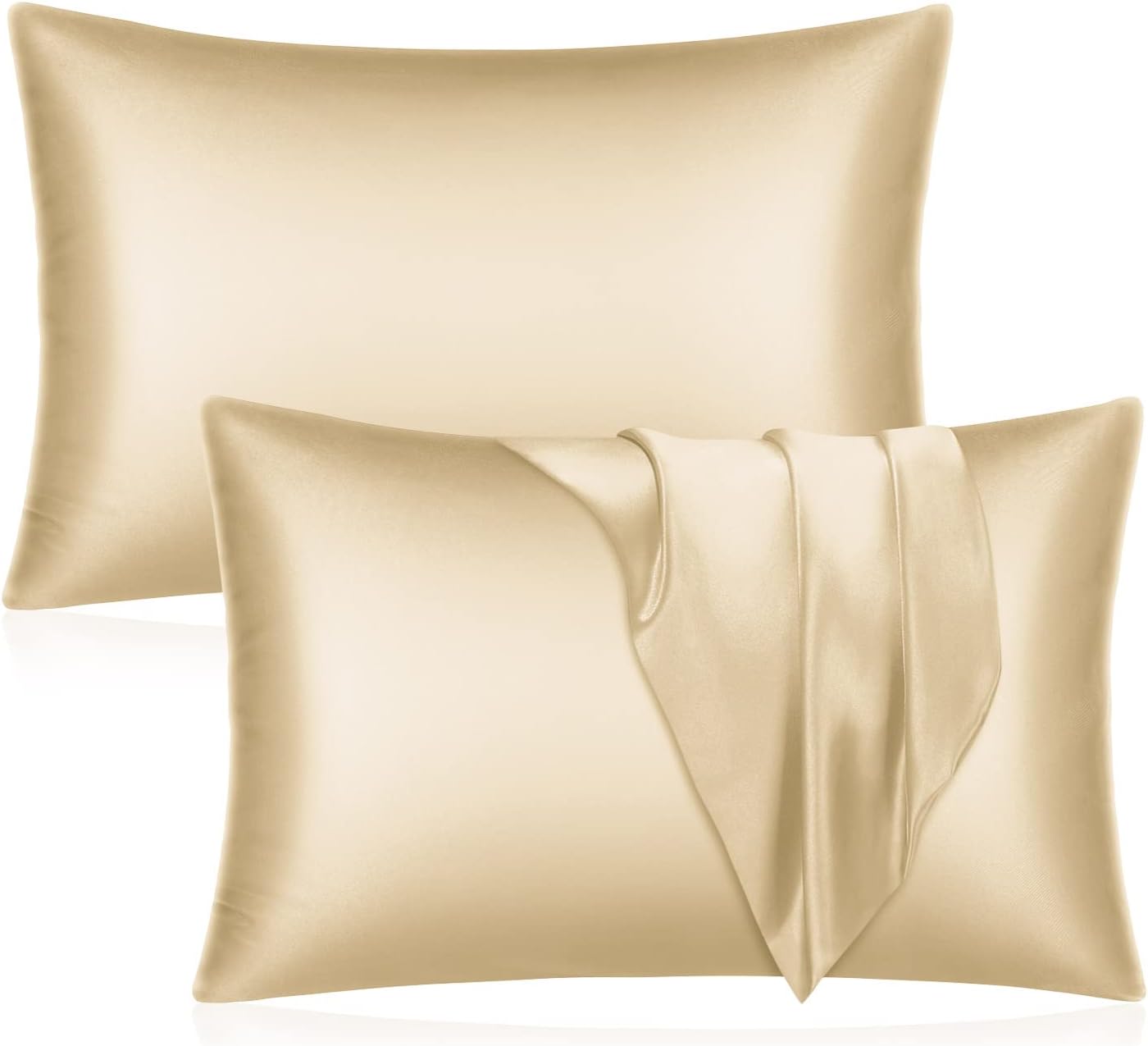 YUHX Juego de 2 fundas de almohada de satén de seda para cabello y piel, color champán, tamaño estándar, fundas de almohada suaves y sedosas con