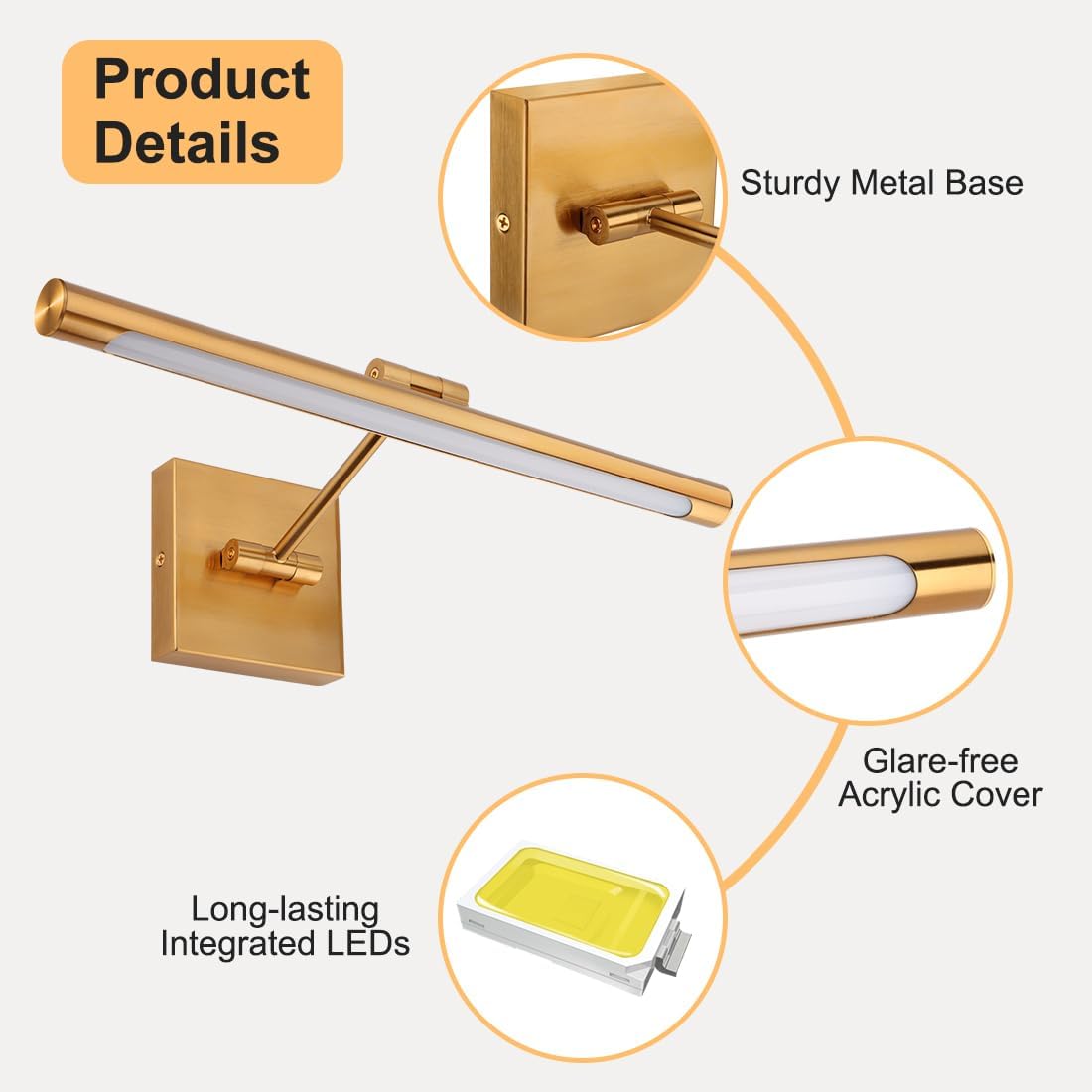 Xbuyee Luces LED para cuadros, 16.54 pulgadas, 9 W, luz de arte ajustable, luz de pared para exhibición, obras de arte, cableado regulable de 3000
