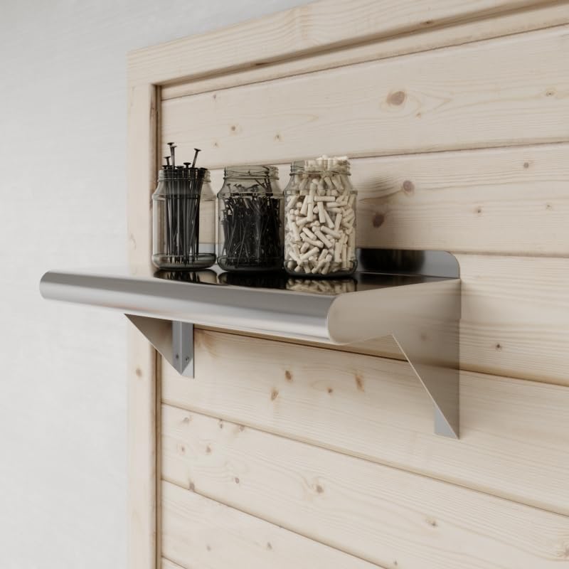 AmGood Estante de pared de acero inoxidable de 16 pulgadas de largo x 8 pulgadas de profundidad  Certificado NSF  Estantería de metal para
