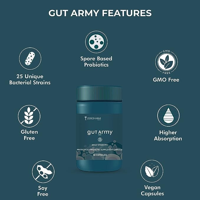 Suplemento de probióticos Gut Army para hombres y mujeres, 100 mil millones de UFC y 25 cepas, cápsula de salud intestinal para limpiador