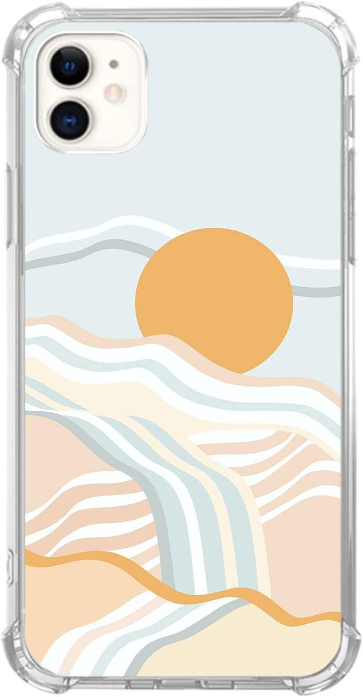Funda de teléfono retro con diseño de olas de verano de arcoíris compatible con iPhone 12iPhone 12 Pro, funda protectora de poliuretano