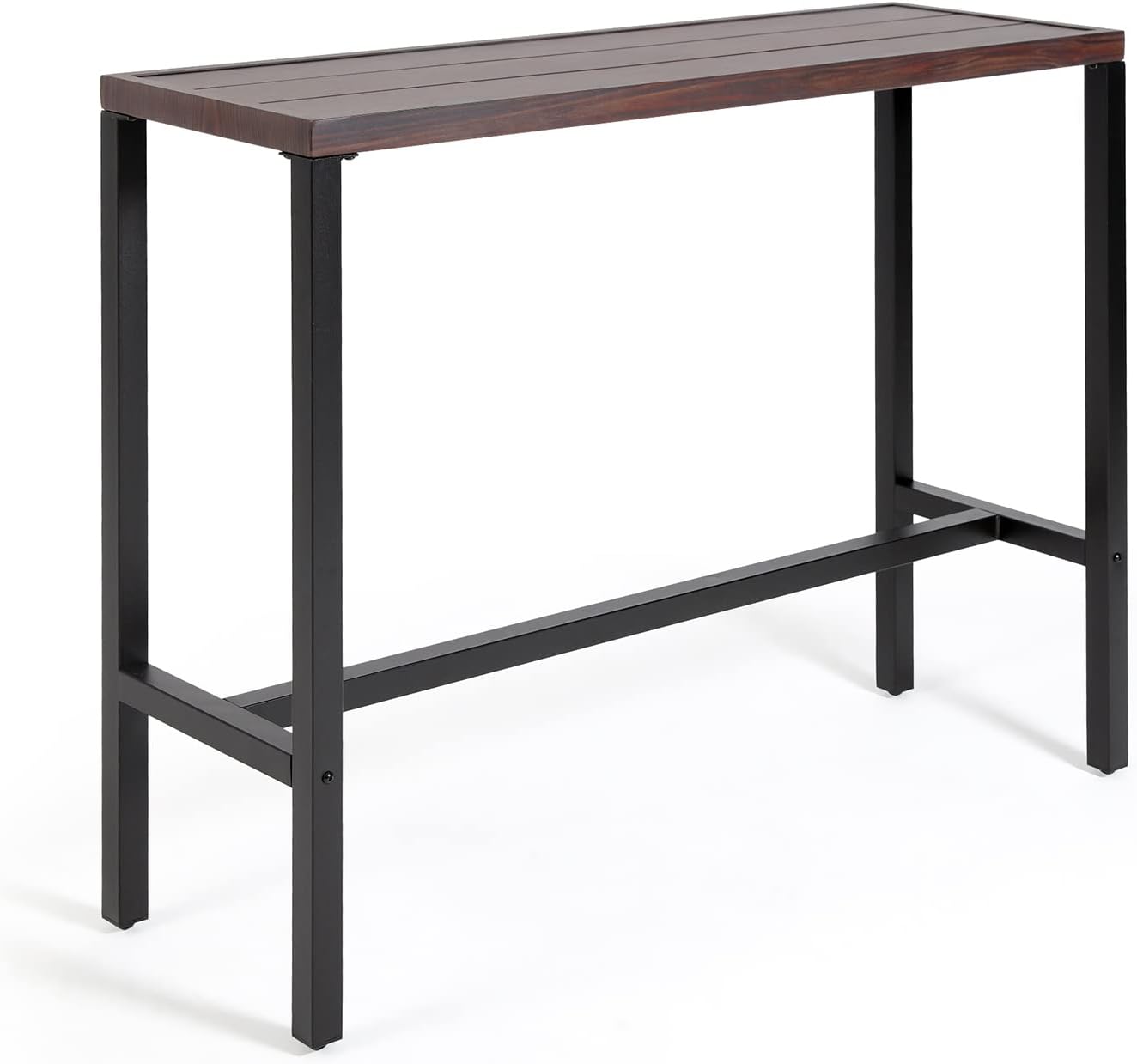 Mesa de barra de altura de mostrador para exteriores, mesa de bar de comedor de 39.4 pulgadas de altura con mesa de metal similar a la madera para