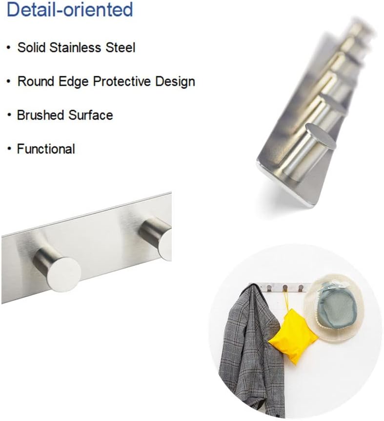 AJLTPA Perchero adhesivo para montaje en la pared y atornillado, ganchos de metal de acero inoxidable para puerta, riel de gancho con 6 ganchos