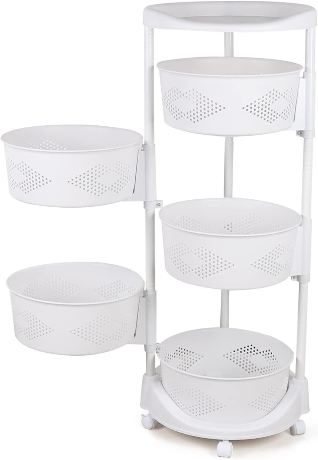 Estante giratorio de almacenamiento de cocina de 5 capas, cesta de almacenamiento de frutas y verduras con ruedas, estante de almacenamiento móvil