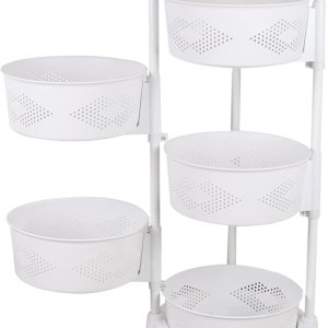 Estante giratorio de almacenamiento de cocina de 5 capas, cesta de almacenamiento de frutas y verduras con ruedas, estante de almacenamiento móvil Estante giratorio de almacenamiento de cocina de 5 capas, cesta de almacenamiento de frutas y verduras con ruedas, estante de almacenamiento móvil
