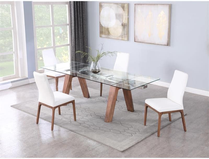 Milan Esmeralda – Juego de comedor de 5 piezas de chapa de nogal con sillas de madera blanca de 2 tonos