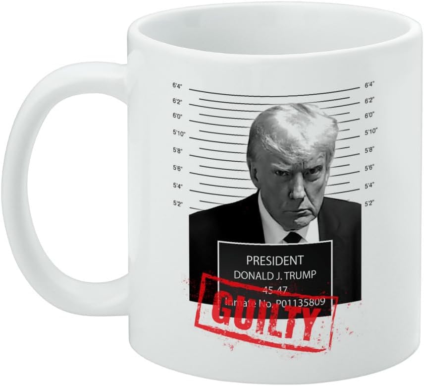 Trump Mugshot Guilty – Taza de café de cerámica, tazas de regalo novedosas para café, té y bebidas calientes, 11 onzas, color blanco