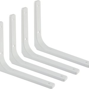 SAYAYO Soporte en L, 10 x 8 pulgadas, soporte de estante de metal de hierro resistente, soporte de esquina decorativo, 4 unidades, blanco brillante SAYAYO Soporte en L, 10 x 8 pulgadas, soporte de estante de metal de hierro resistente, soporte de esquina decorativo, 4 unidades, blanco brillante