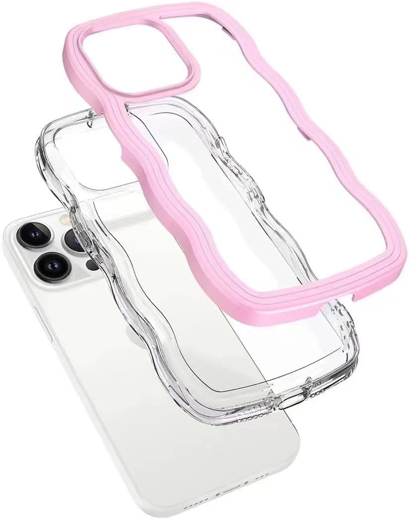 AMAZFCCY Funda con marco de onda rizada para iPhone 15 Pro Max de 6.7 pulgadas, bonito patrón de forma de onda 2 en 1, transparente, flexible, parte