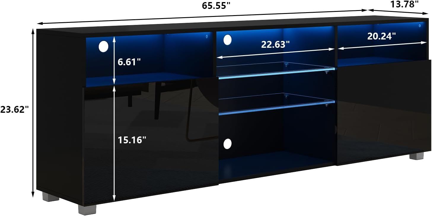 St.Mandyu Soporte de TV LED para TV de 6575 pulgadas, moderno centro de mesa de televisión con cajón y luces LED, centro de entretenimiento de alto