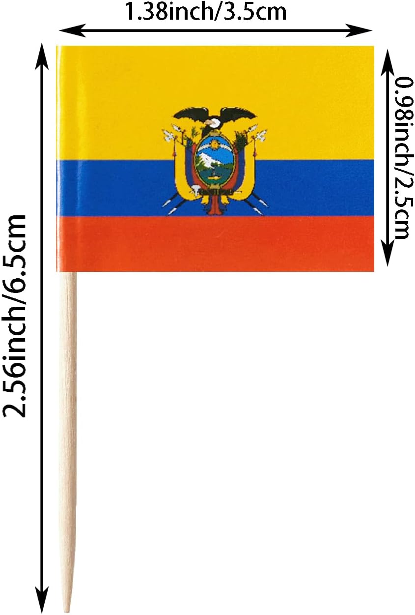 100 banderas de Ecuador Ecuador palillo de dientes, mini banderas pequeñas para cupcakes de Ecuador, banderas, banderines para fiesta de campo,