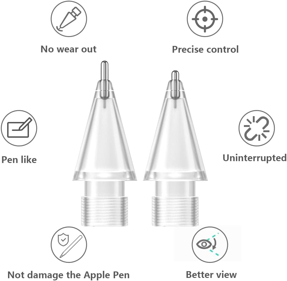 Puntas mejoradas para Apple Pencil, punta fina de metal delgado con control preciso para Apple Pencil 21 Gen iPencil (4 unidades, transparentes)
