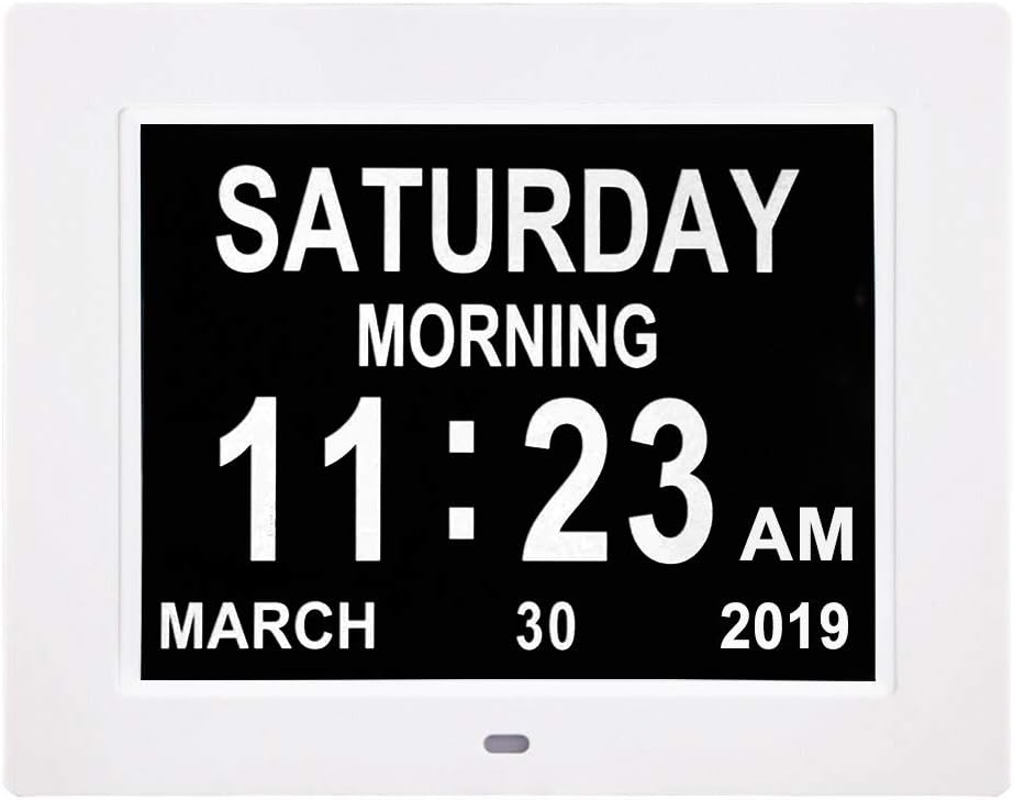 SSINI Reloj de demencia con calendario digital grande para personas mayores, reloj con día y fecha para ancianos, pantalla grande (8 pulgadas)