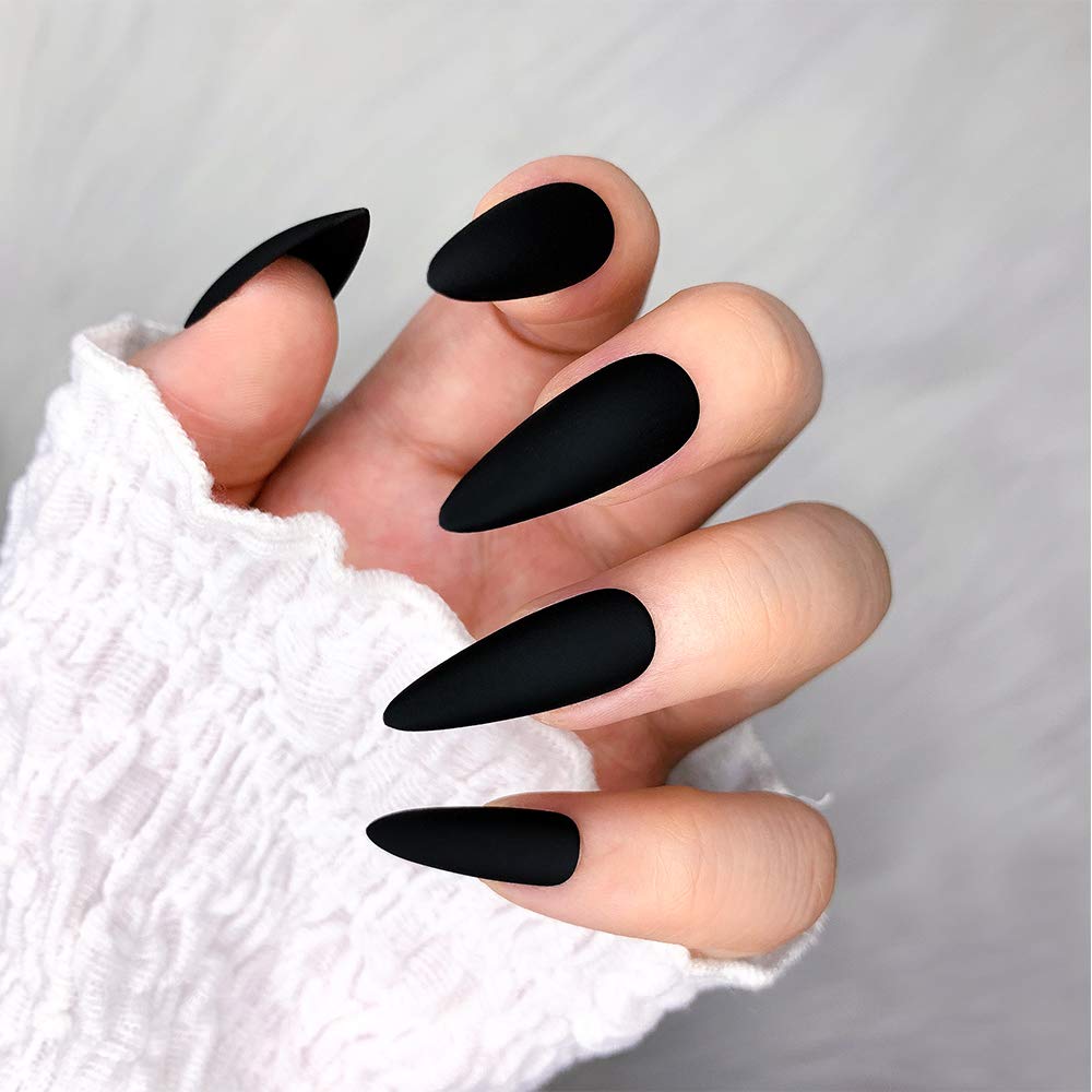 Morily 24 uñas postizas mate de color puro medio largo de aguja almendra a presión en uñas postizas uñas postizas manicura artificial para mujeres y