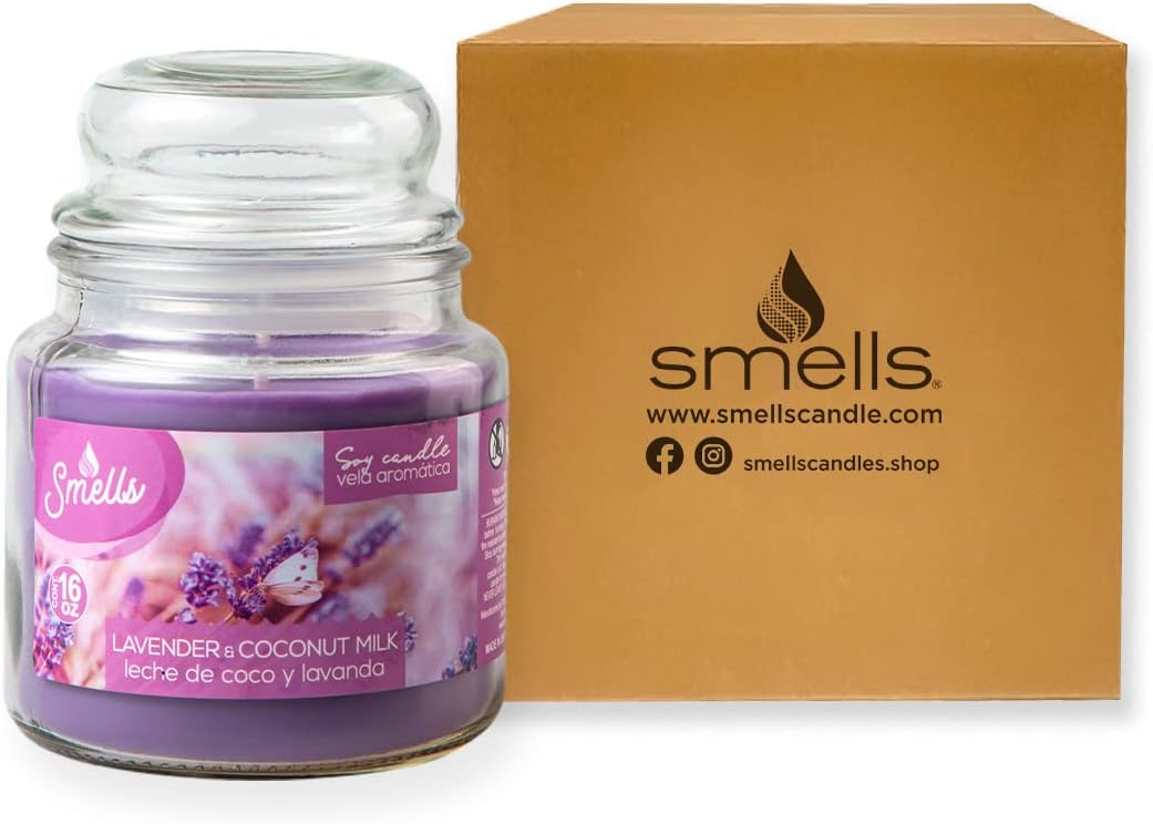 Smells – Vela perfumada en tarro grande de cera de soja prémium de 16 onzas. – 100% algodón de una sola mecha – Fragancia que elimina los olores del